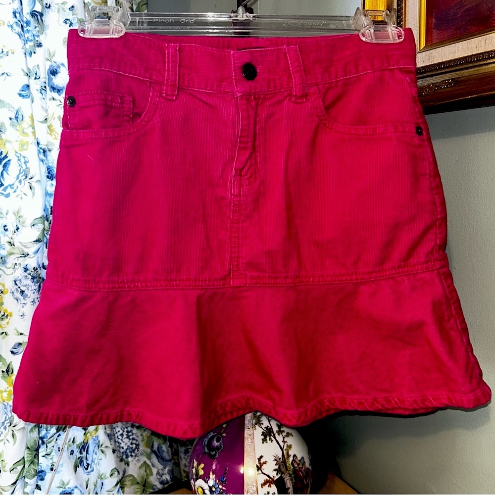 Ralph Lauren Pink Ruffle Flared Embroidered Corduroy Skirt